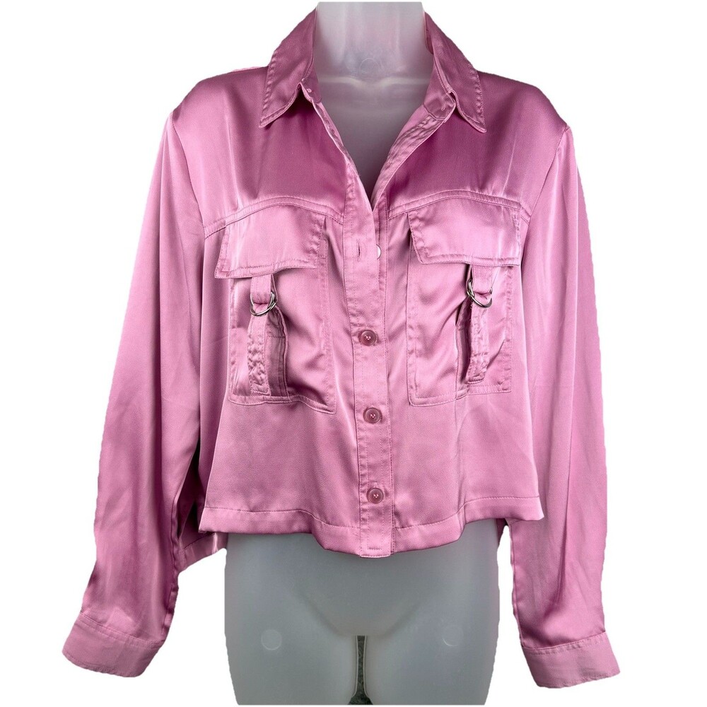 Laundry By Shelli Segal Button Up Satin Blouse M Pink with Breast Pockets